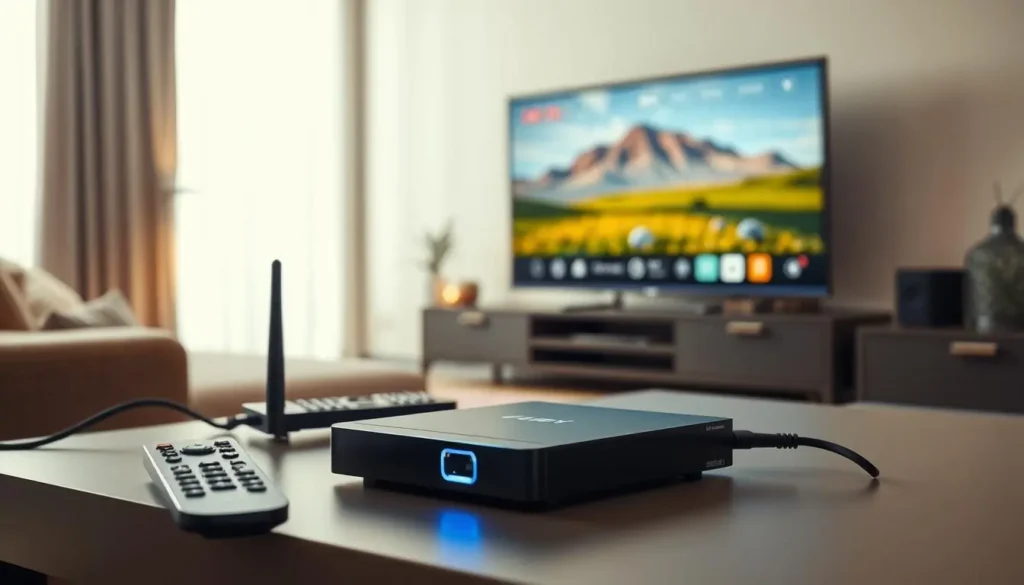 Illustration of TV over the internet reaching a living room screen through a home router